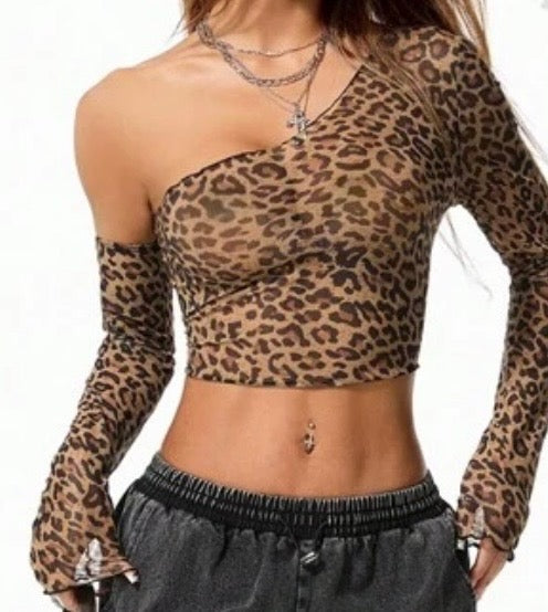 Off shoulder cheetah top